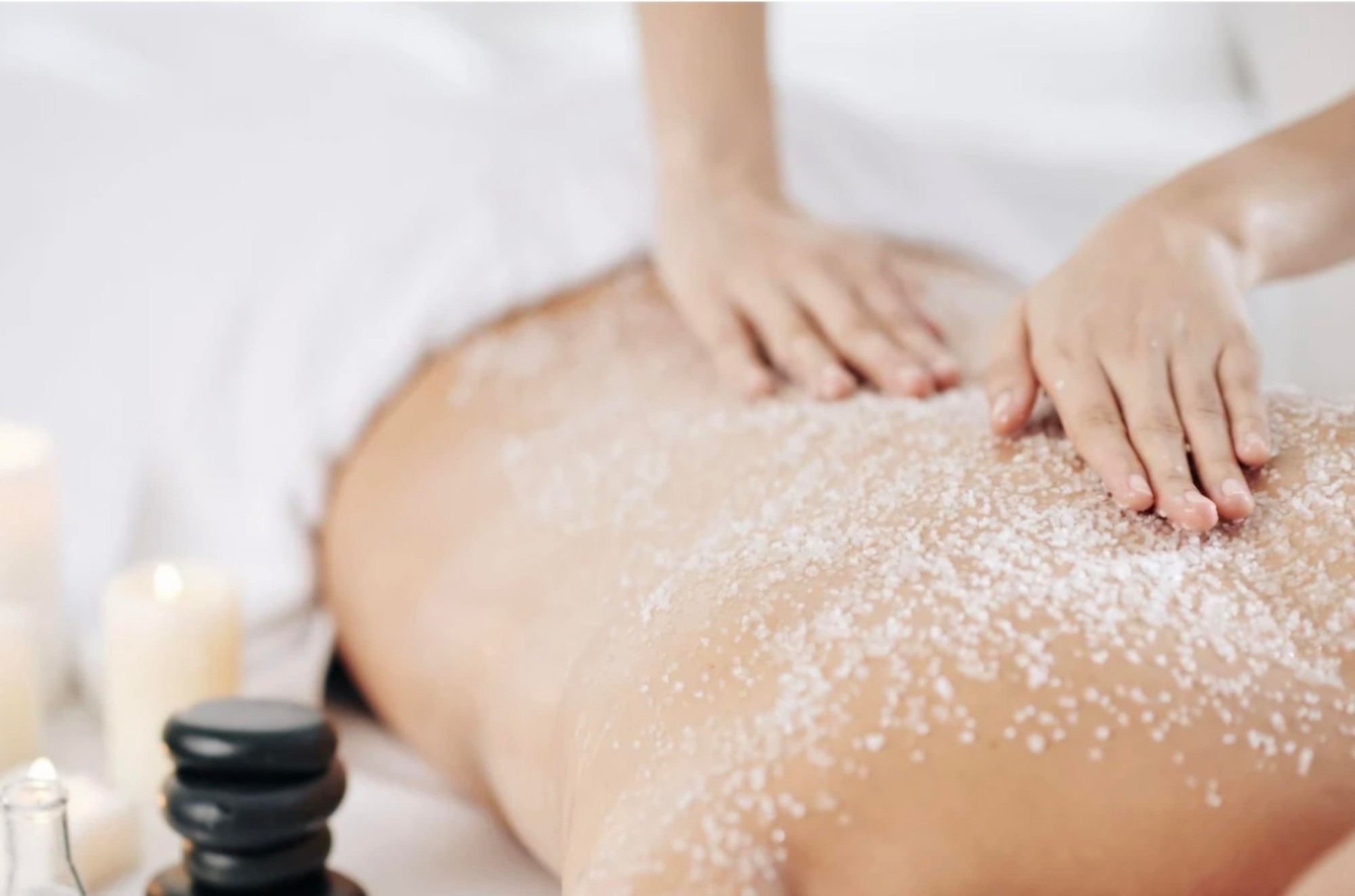 Salt body exfoliation on the back